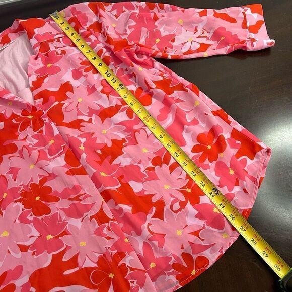 Belle By Kim Gravel Red Pink Abstract Floral Printed V-Neck Blouse Women's Large - Picture 11 of 14